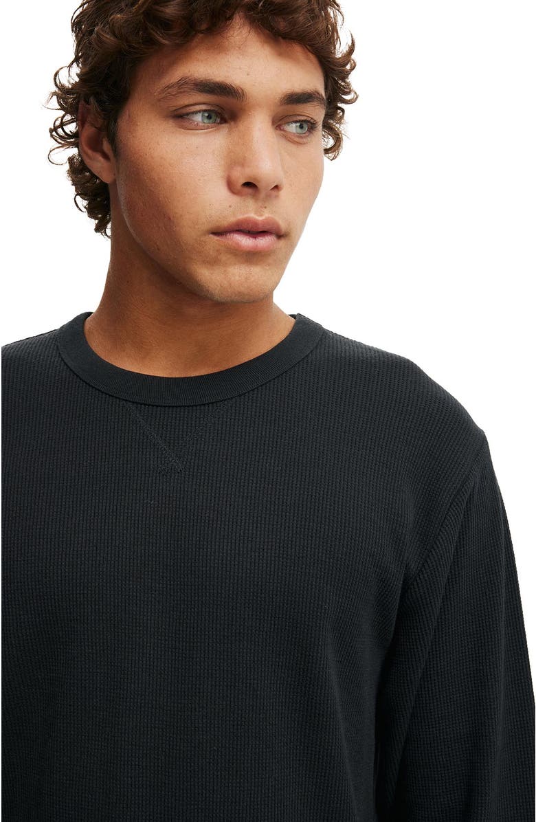 Cotton On Men's Cropped Fit Textured Long Sleeve, Alternate, color, Washed Black Waffle