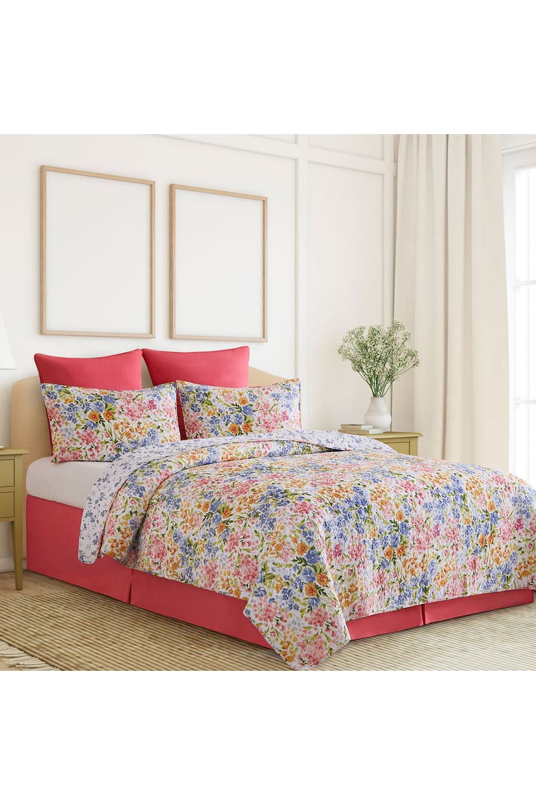 Florian Watercolor Bedding Quilt Collection, Alternate, color, Pink