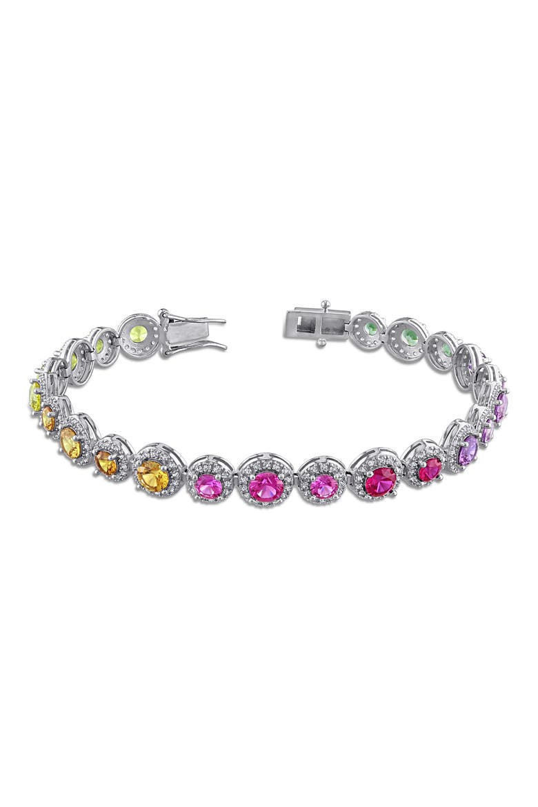 Multi-Gemstone Halo Tennis Bracelet, Alternate, color, MULTI