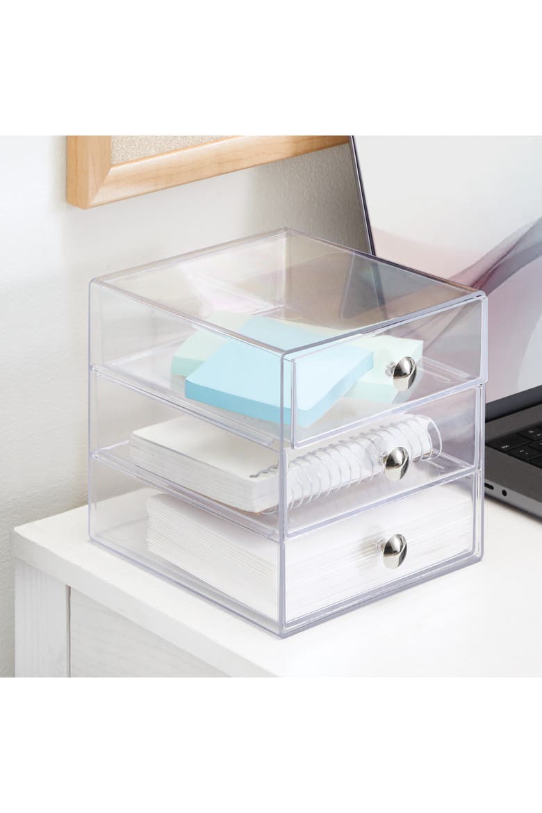 Stackable 3-Drawer Vanity Makeup Organizer - Clear, Alternate, color, Clear