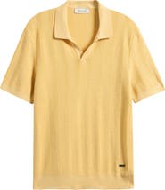 Bugatchi Johnny Collar Basket Stitch Cotton Blend Short Sleeve Sweater