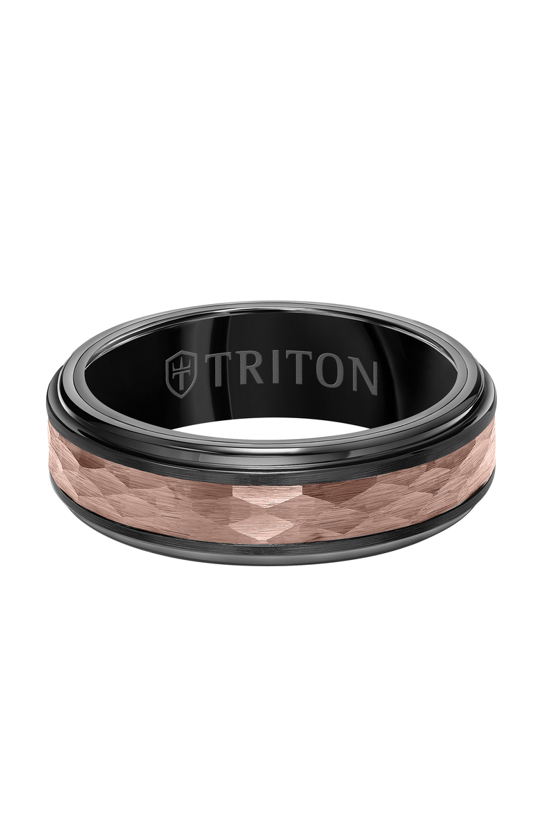Triton 7MM Espresso Tungsten Carbide Ring with Hammered Center and Step Edge, Alternate, color, 