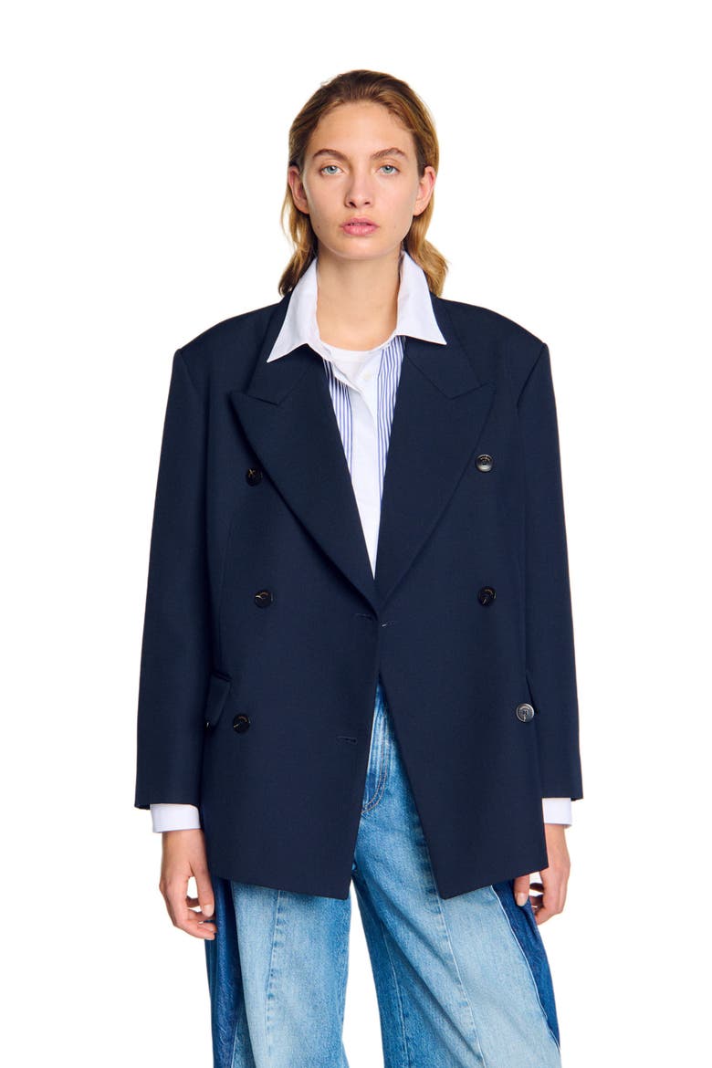 Wool blend suit jacket, Alternate, color, Navy blue