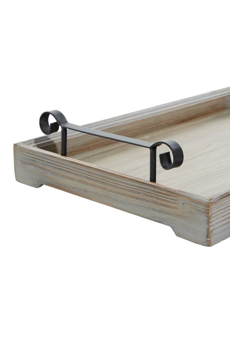 Beige Wood Tray with Metal Handles - Set of 2, Alternate, color, BEIGE