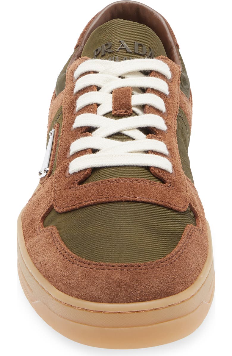 Prada Downtown Logo Low Top Sneaker, Alternate, color, Cocoa Brown/ Moss Green