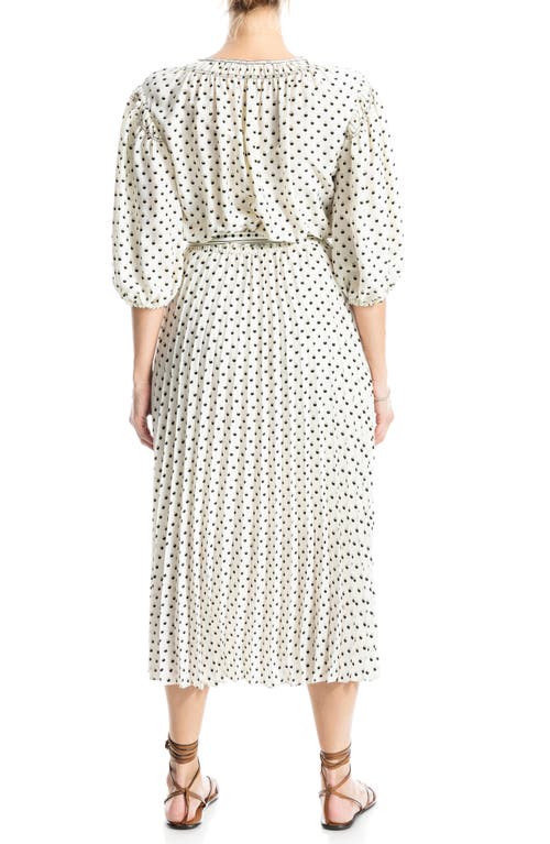 Max Studio Satin Puff Sleeve Midi Dress In Ecr/kki/blk Shdw Dts