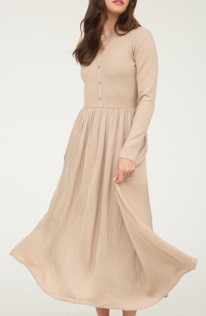 AUGUST SKY Mixed Media Long Sleeve Maxi Dress, Alternate, color, Champagne
