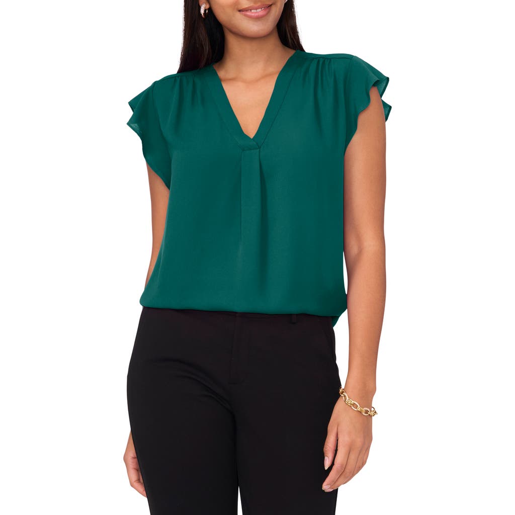 Chaus Print Flutter Sleeve Blouse In Green