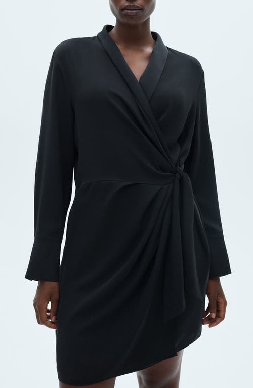 Mango Long Sleeve Wrap Dress In Black