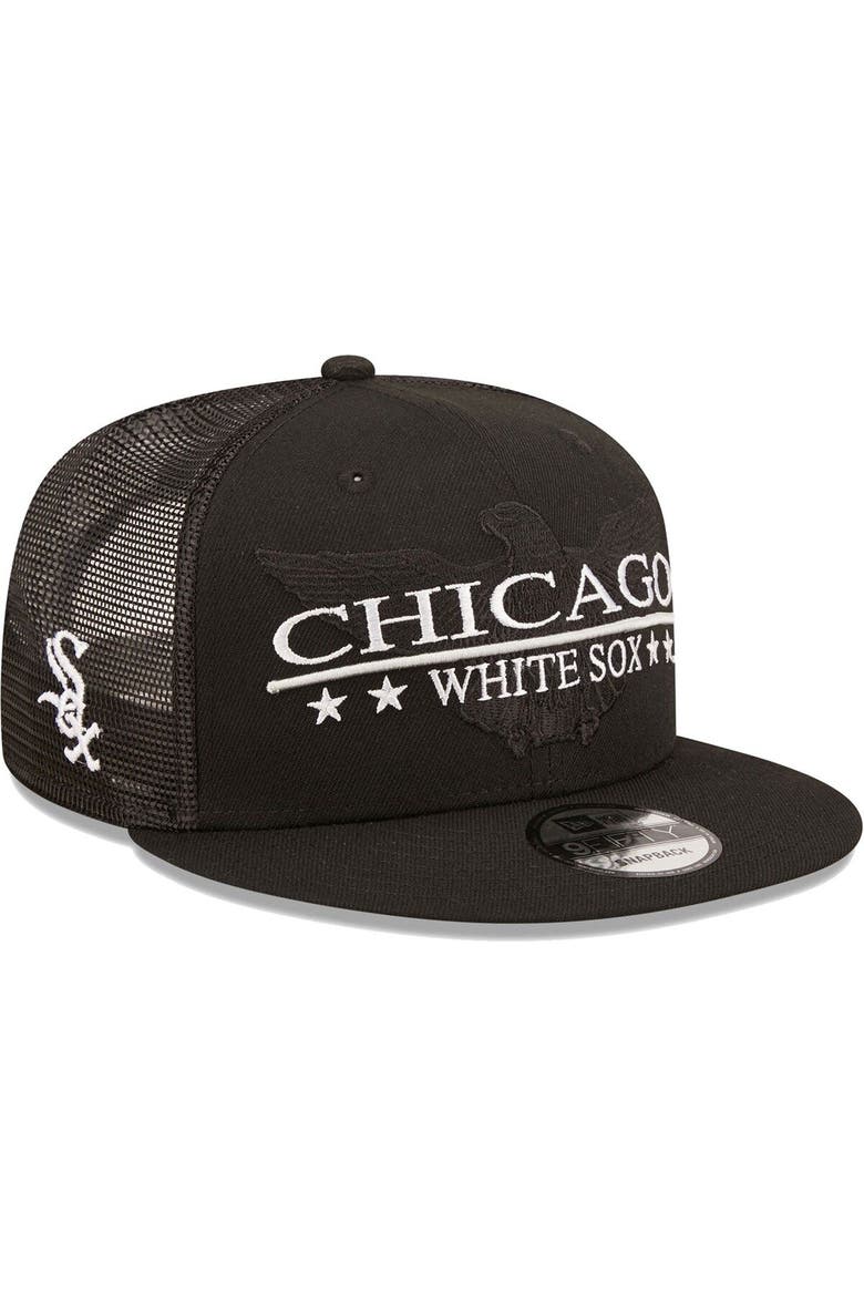 Men's New Era Black Chicago White Sox Patriot Trucker 9FIFTY Snapback Hat, Main, color, Black
