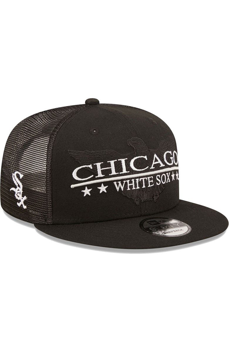 New Era Men's New Era Black Chicago White Sox Patriot Trucker 9FIFTY Snapback Hat, Main, color, Black