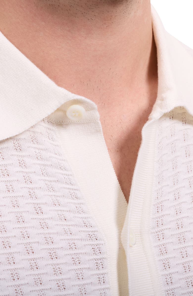 Bugatchi Basket Weave Knit Short Sleeve Cotton Full Button Cardigan, Alternate, color, Chalk