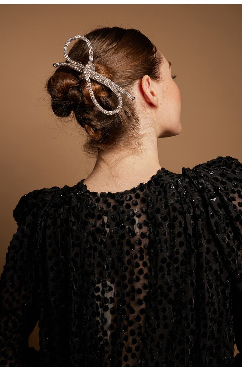 LELET NY Sasha Crystal Bow Barrette, Alternate, color, Rhodium