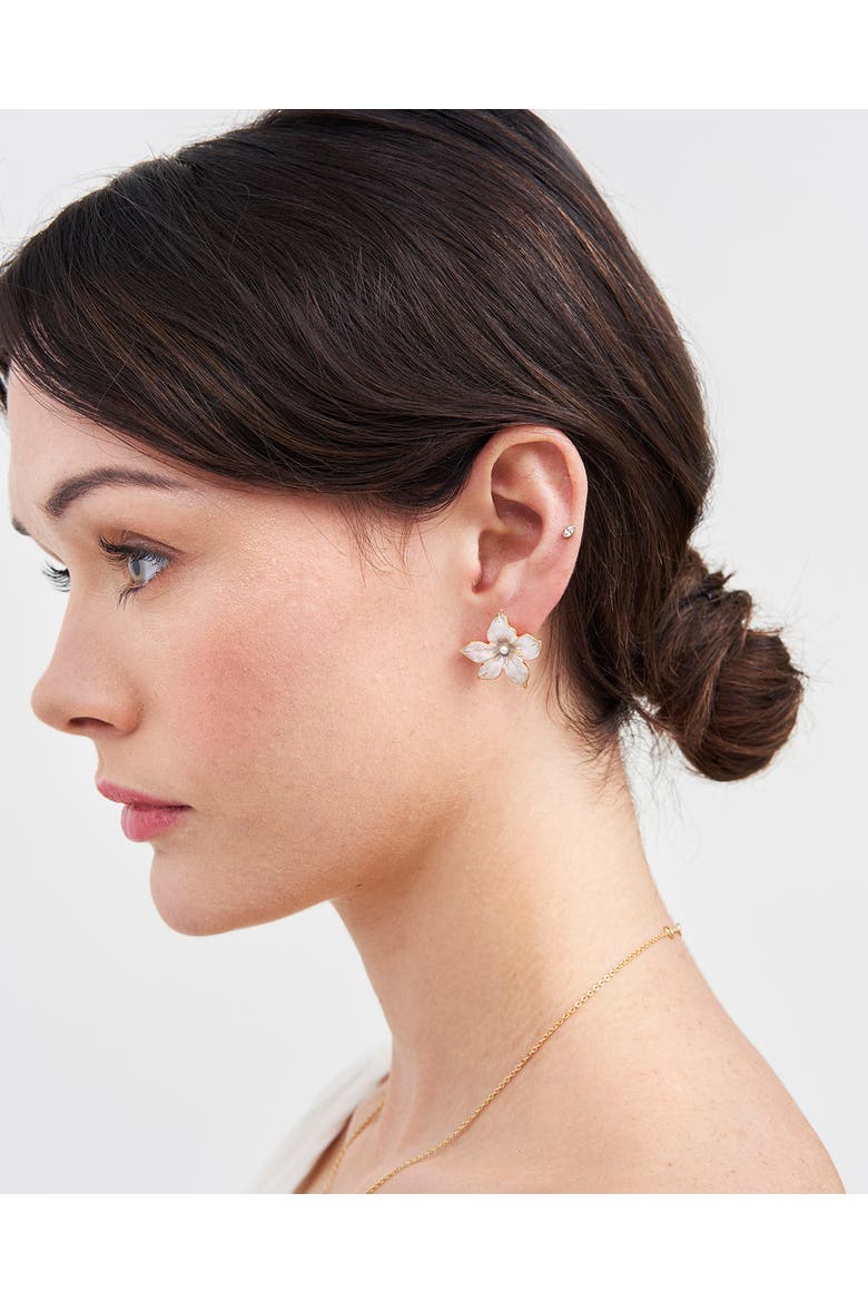 Jasmine & Pearl Oversized Stud Earrings, Alternate, color, Gold