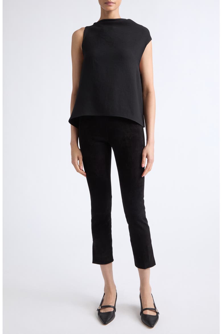 Split Hem Crop Stretch Suede Pants, Alternate, color, BLACK