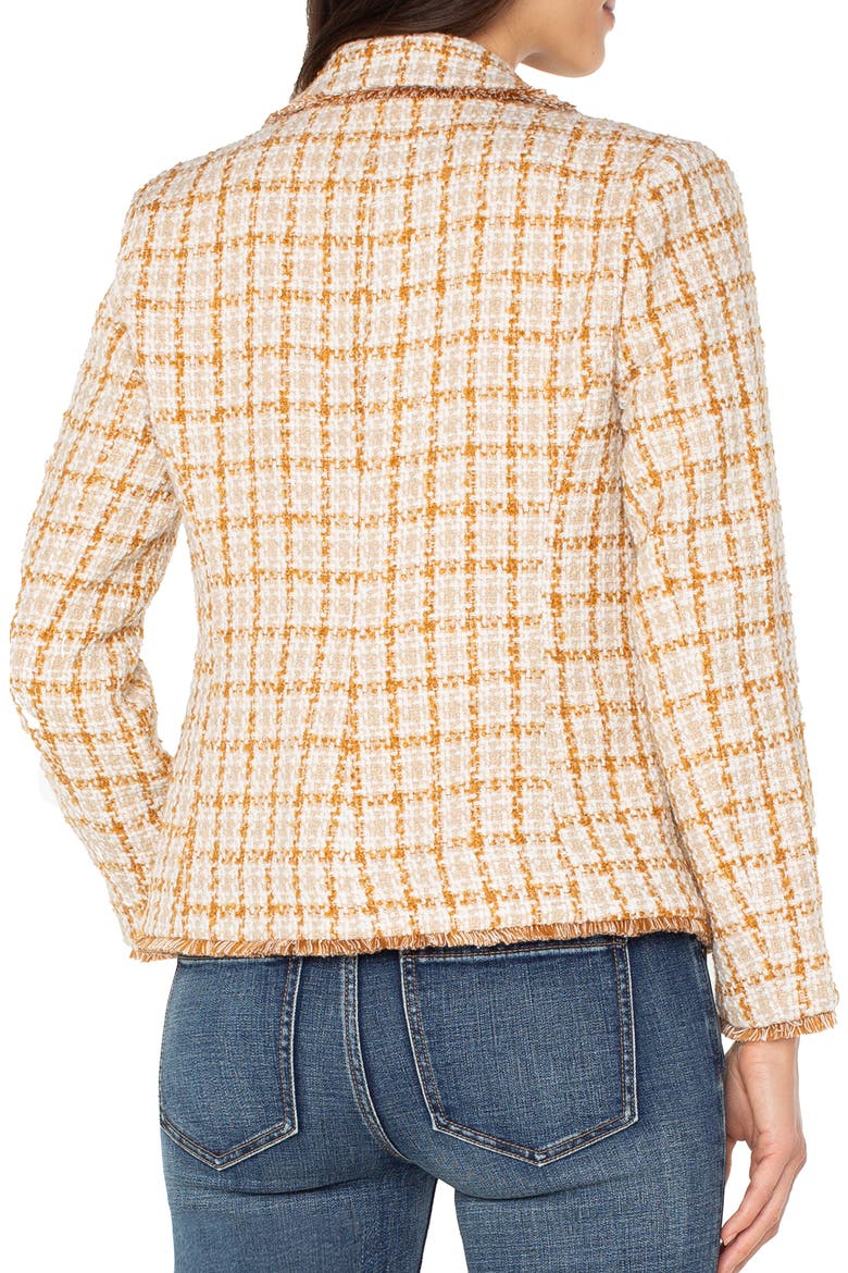 Fringe Detail Check Tweed Blazer, Alternate, color, GOLD/ KHAKI PLAID