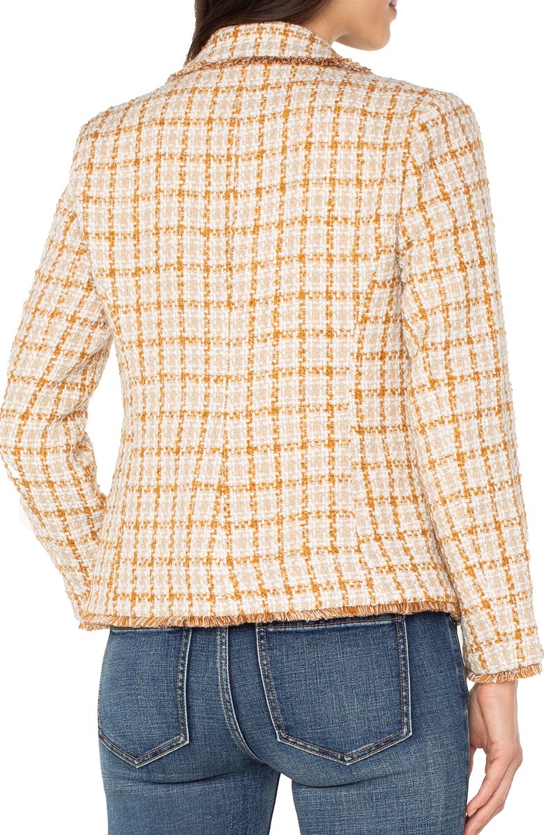 Liverpool Los Angeles Fringe Detail Check Tweed Blazer, Alternate, color, Gold/ Khaki Plaid