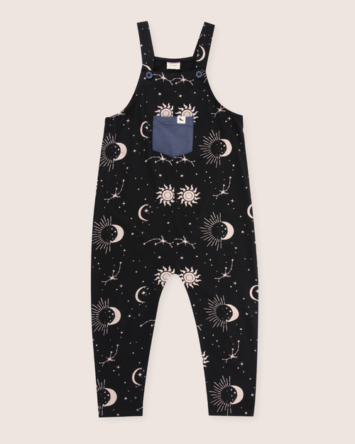 Turtledove London Kids Organic Cotton Celestial Print Jumpsuit In Black