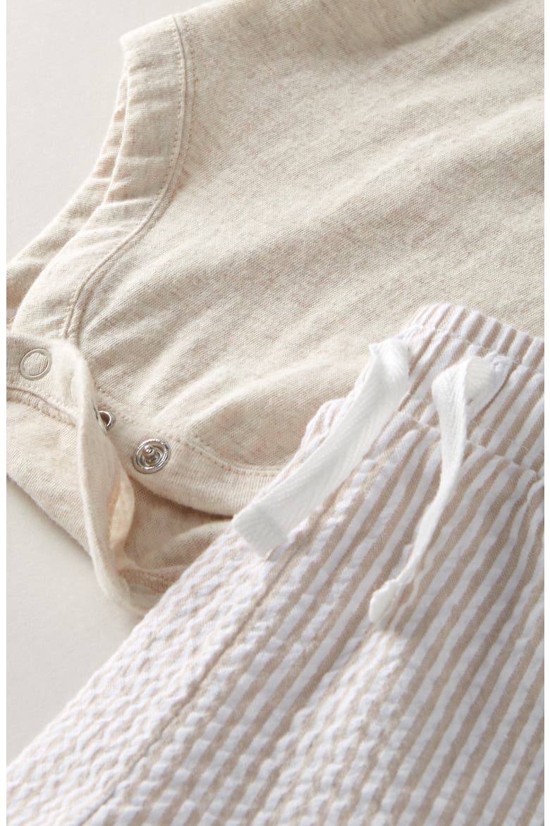 Cotton Polo Bodysuit & Shorts Set, Alternate, color, BEIGE OATMEAL - TAN STRIPE