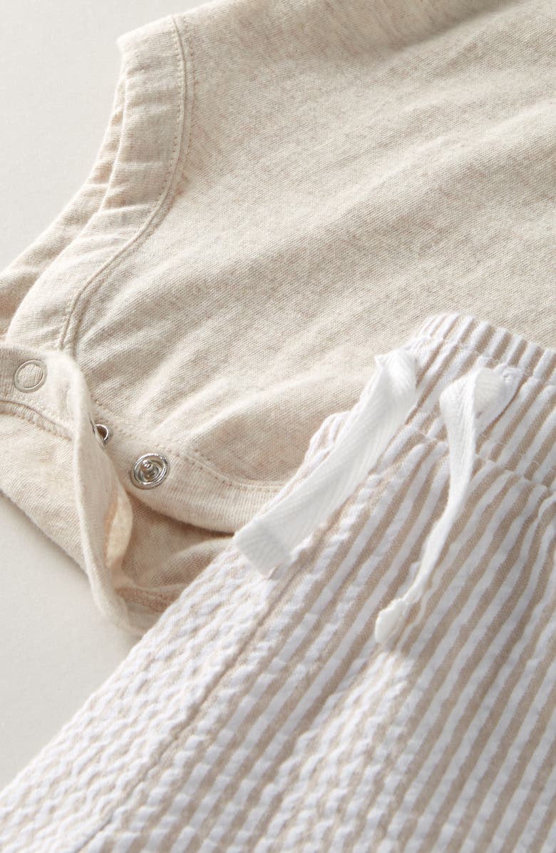 Nordstrom Cotton Polo Bodysuit & Shorts Set, Alternate, color, Beige Oatmeal - Tan Stripe