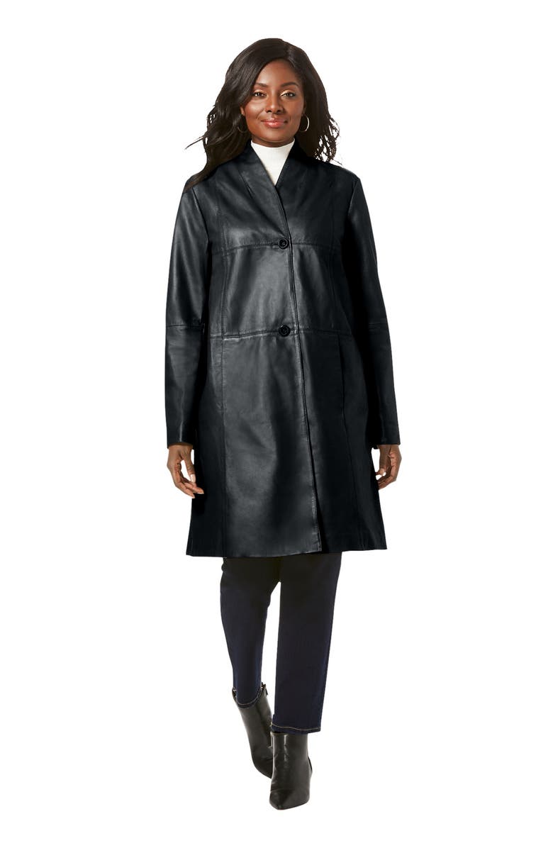 Jessica London Leather Swing Coat, Main, color, Black