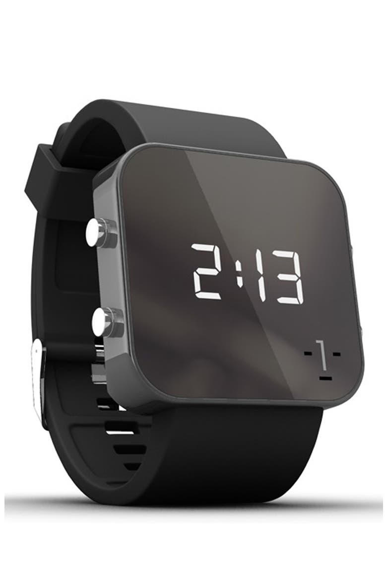 'Cancer' Square Digital Silicone Strap Watch, 38mm, Alternate, color, CANCER/ BLACK