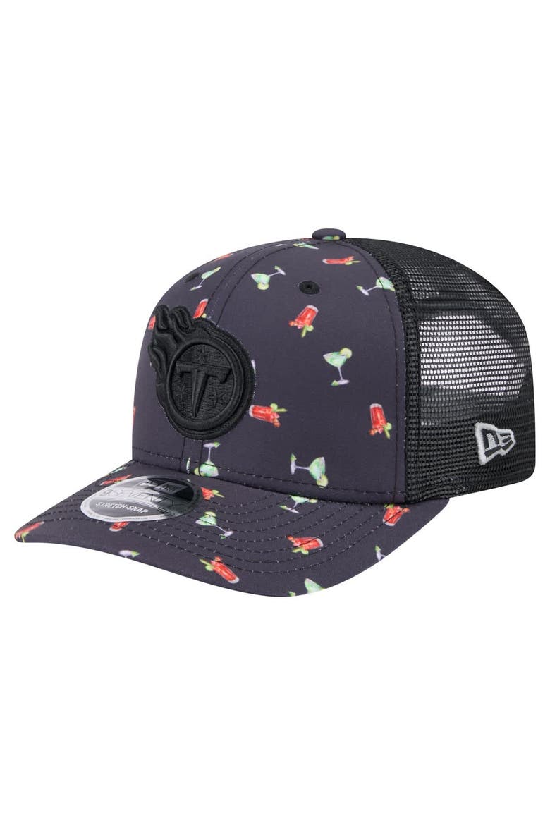 Men's New Era  Navy/Black Tennessee Titans Adventure Drinks Pattern 9SEVENTY Stretch-Snap Hat, Main, color, Navy