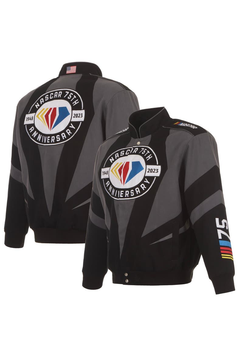 Men's JH Design Black NASCAR 75th Anniversary Twill Uniform Full-Snap Jacket, Alternate, color, Black