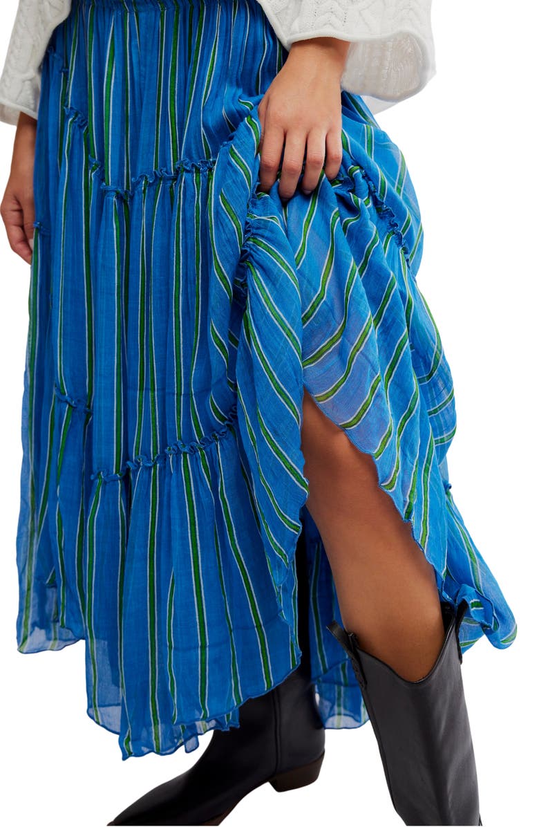 Free People Ember Tiered Stripe Midi Skirt, Alternate, color, Blue Marina