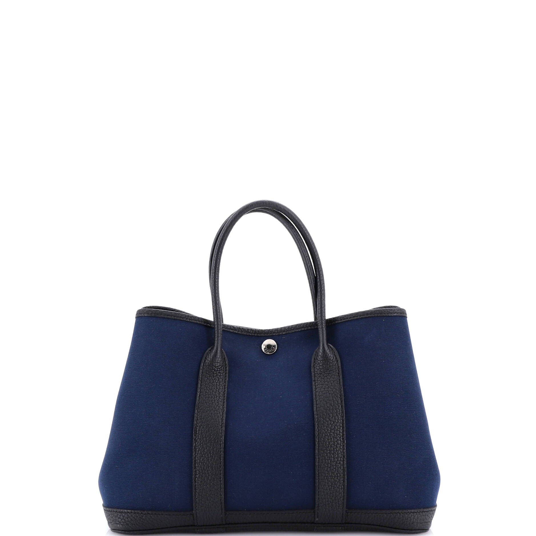 Pre-Owned Hermes Garden Party Tote Toile and Leather 30, Alternate, color, Bleu De Prusse