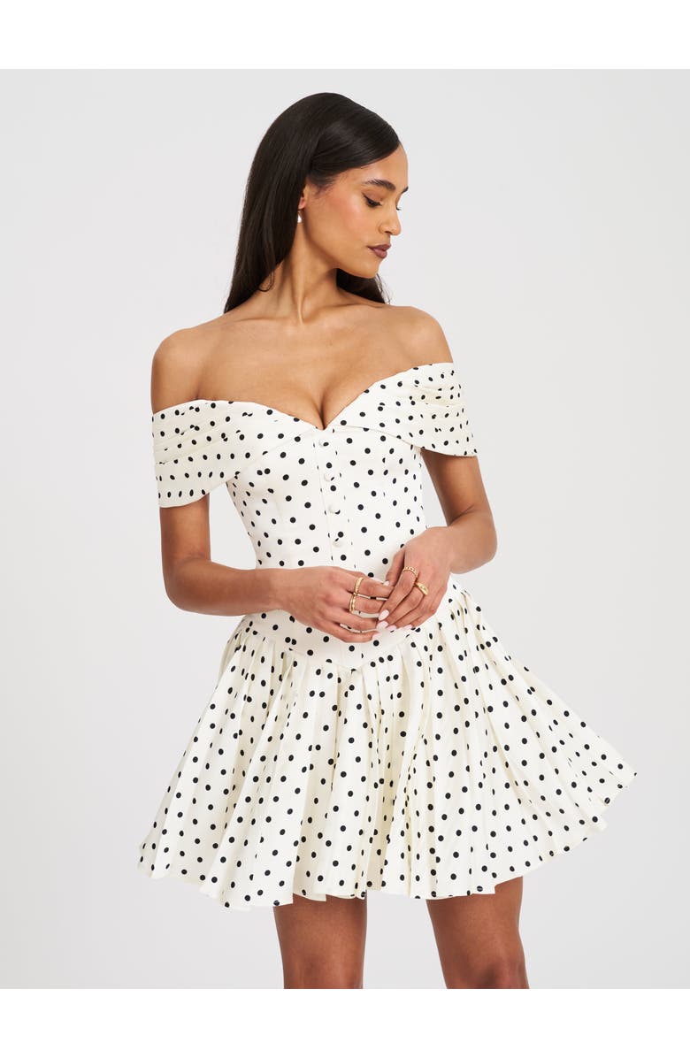 Miss Circle Edeline Polka Dot Off-shoulder Pleated Mini Dress, Alternate, color, White