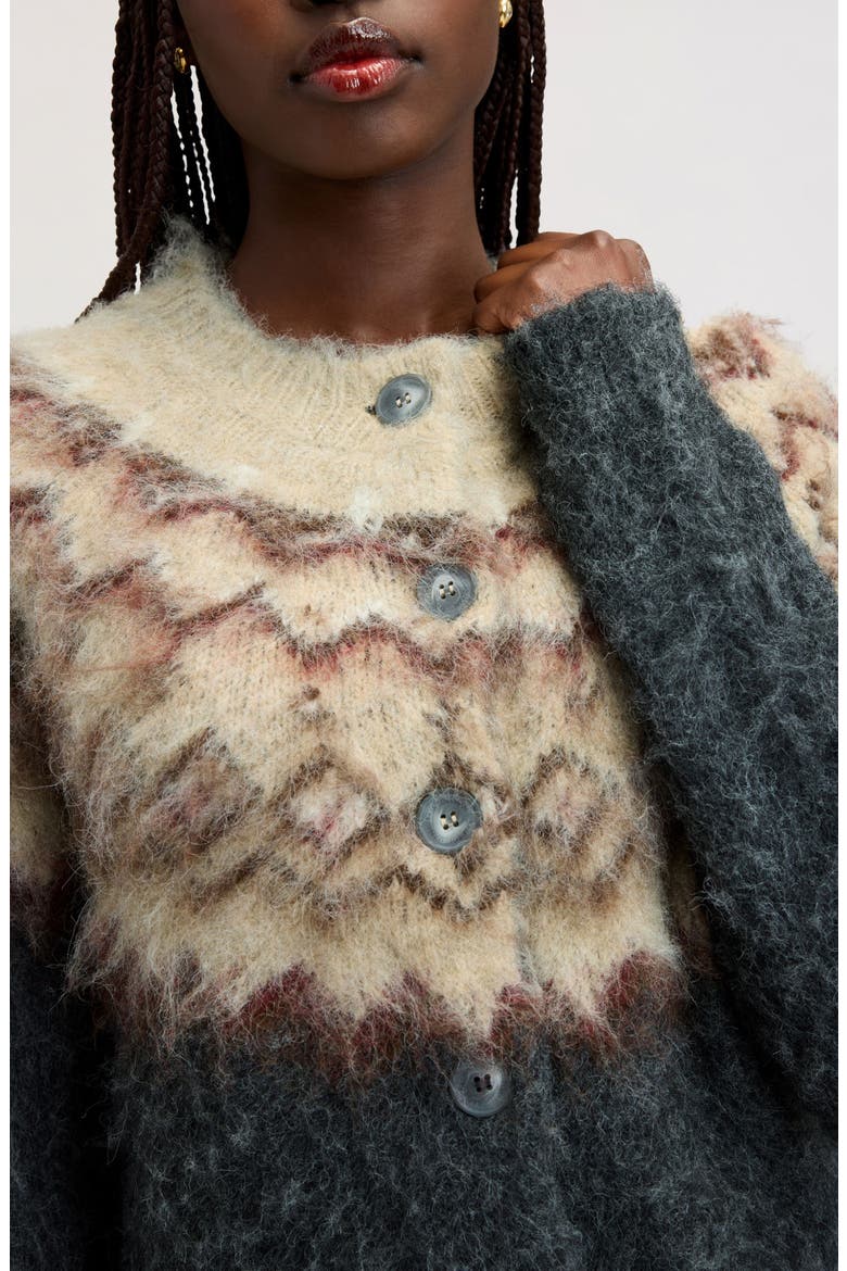 Brushed Fair Isle Cardigan, Alternate, color, ENGLISH GREY