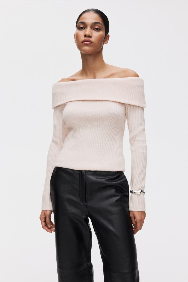 Rib-knit Off-the-shoulder Top, Alternate, color, Pale pink