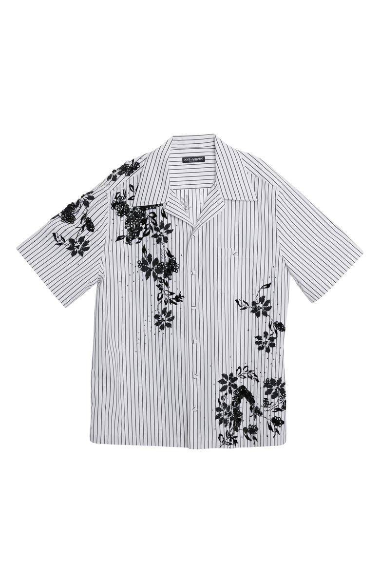 Dolce&Gabbana Floral Stripe Embellished Camp Shirt, Alternate, color, 