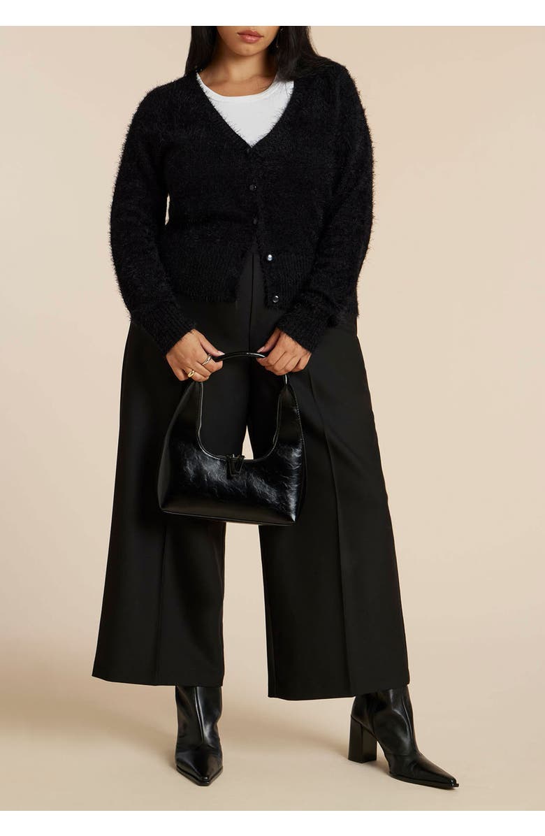 ELOQUII Fuzzy Cardigan, Alternate, color, Black Onyx