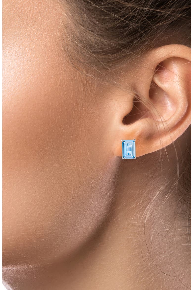 Emerald Cut Cubic Zirconia Stud Earrings, Alternate, color, AQUA/ SILVER