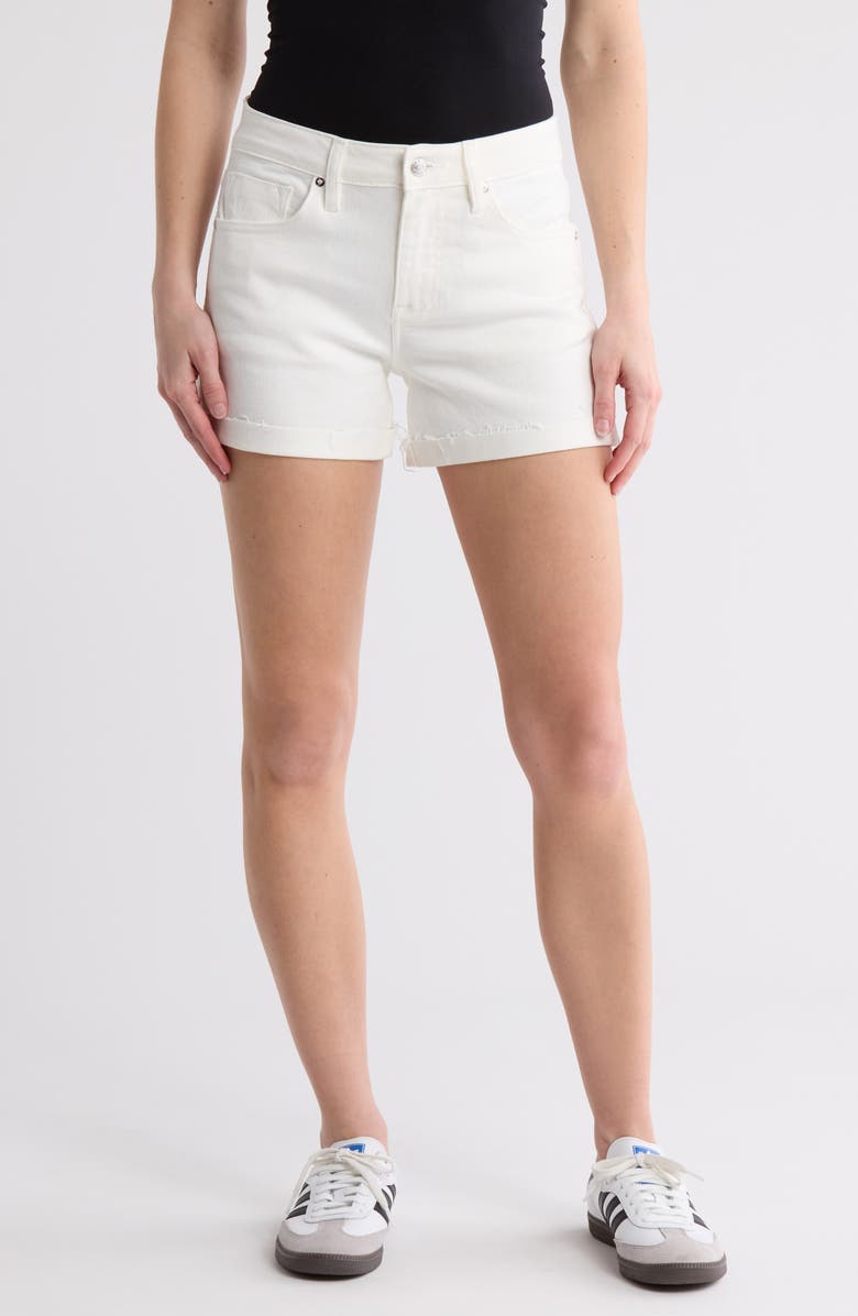 Vigoss Marley Cuffed Raw Hem Mid Rise Denim Shorts, Main, color, White