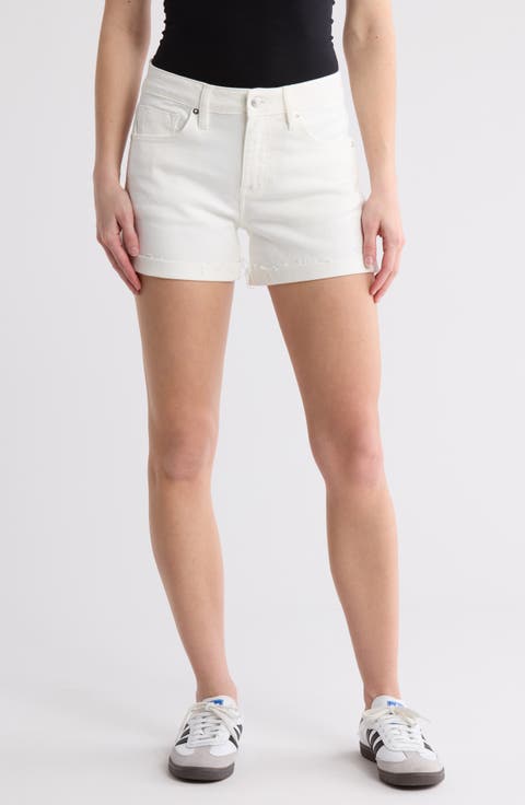Marley Cuffed Raw Hem Mid Rise Denim Shorts