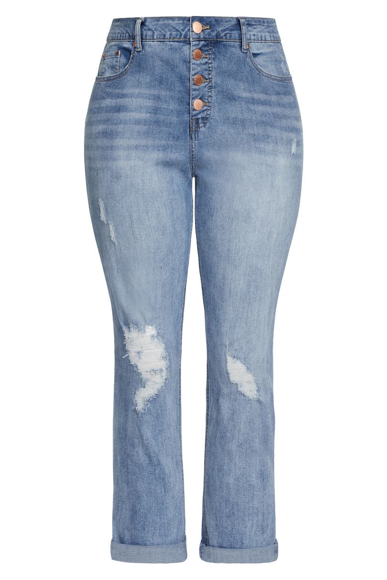 City Chic Harley Ripped Exposed Button High Waist Skinny Jeans (Women ...