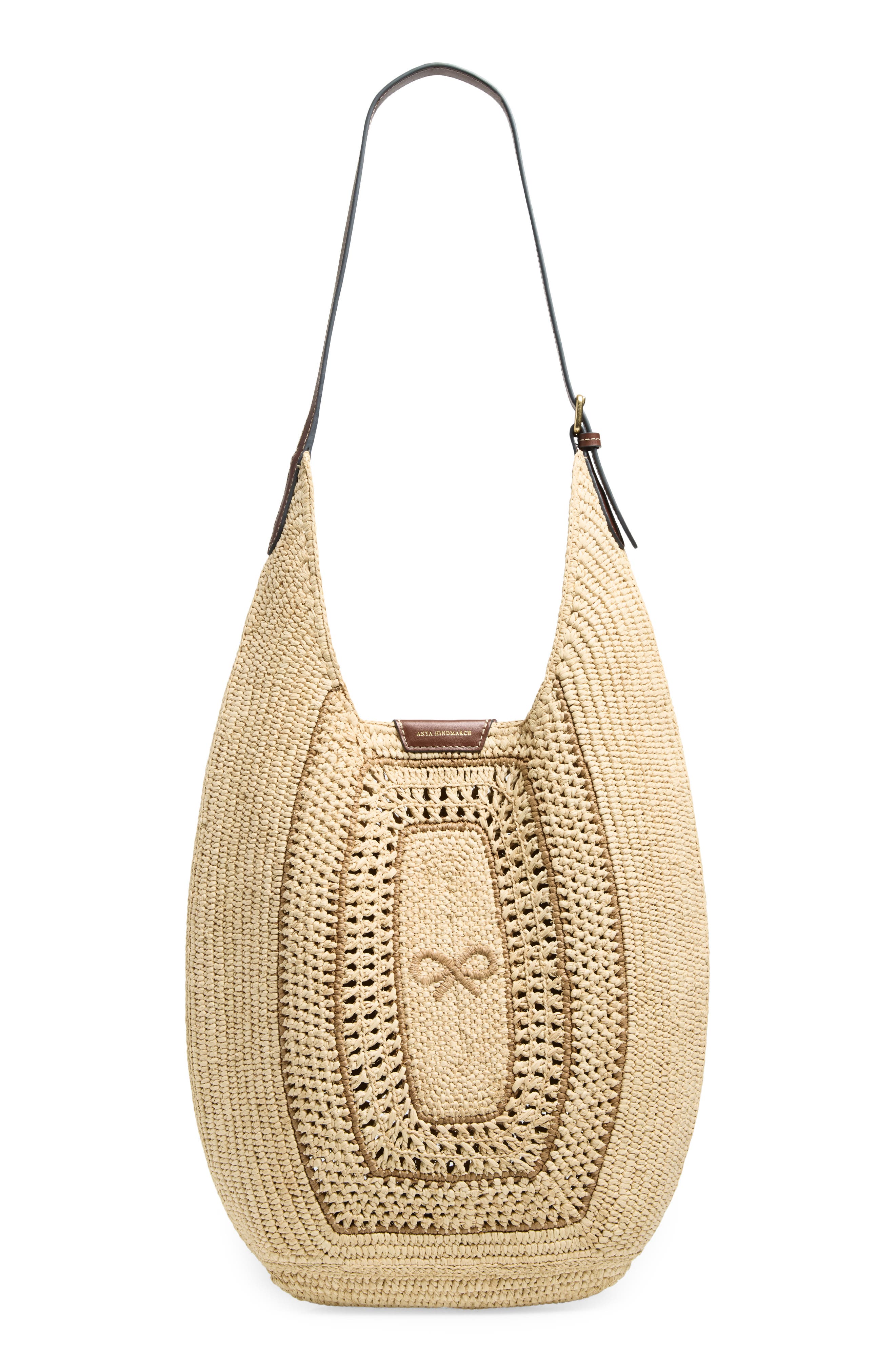 Anya Hindmarch Bow Woven Raffia Hobo Bag, Main, color, Natural