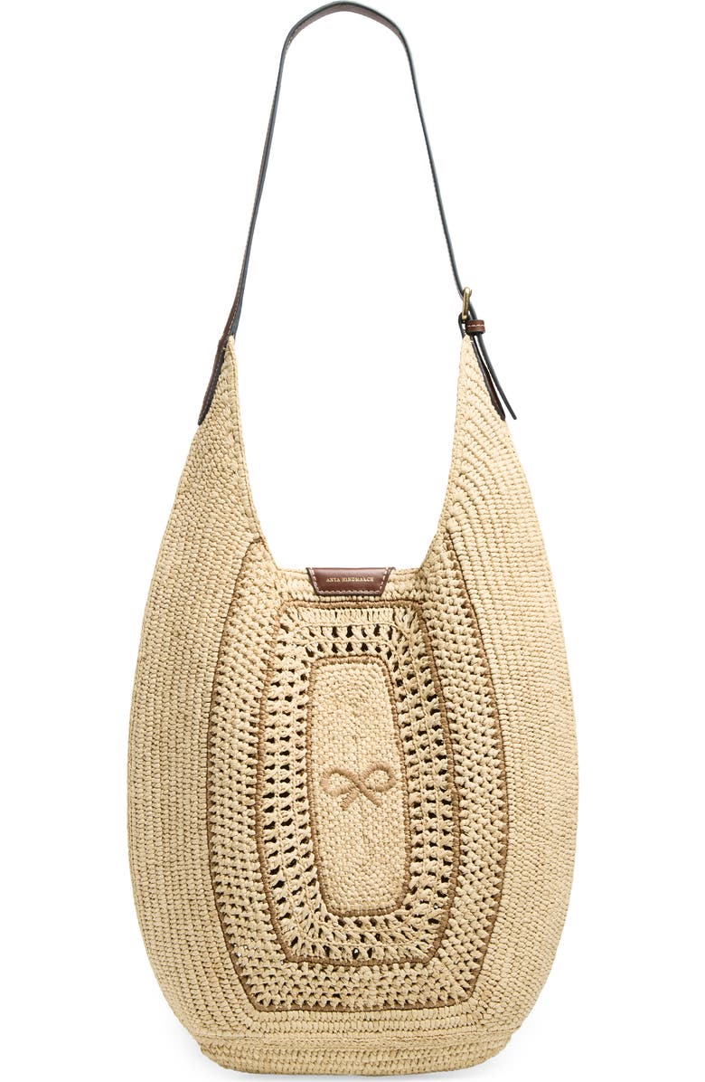 Anya Hindmarch Bow Woven Raffia Hobo Bag, Main, color, Natural