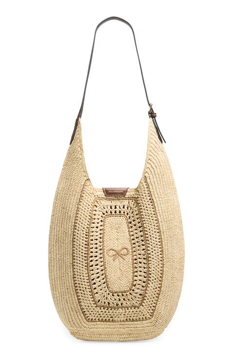Bow Woven Raffia Hobo Bag