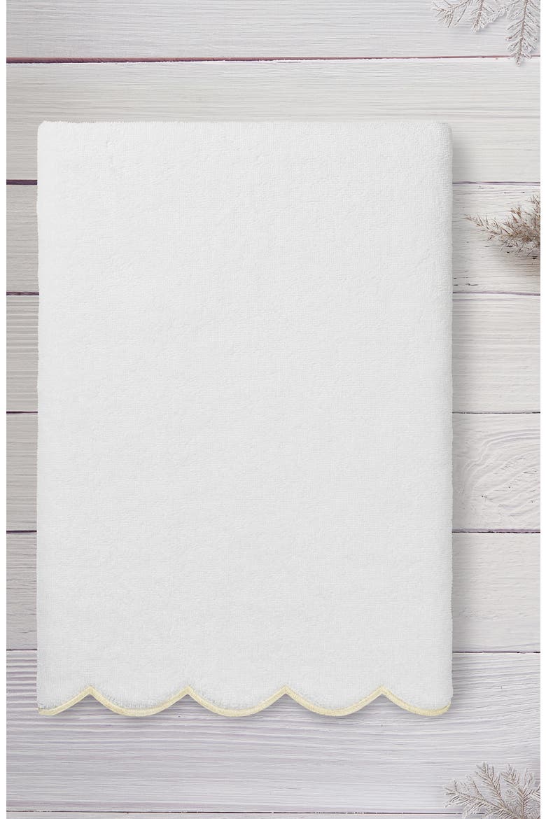 Adornia Scallop Bath Towel, Alternate, color, WHITE/ BEIGE