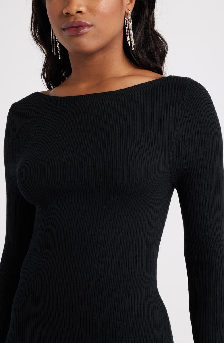 Open Edit Long Sleeve Rib Maxi Dress, Alternate, color, Black