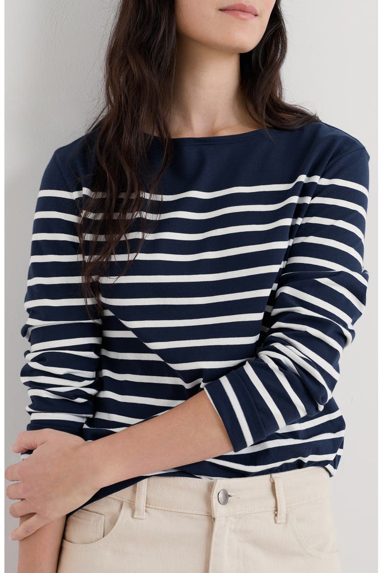 Sailor Stripe Long Sleeve Organic Cotton T-Shirt, Main, color, FALMOUTH BRETON MARITIME CHALK
