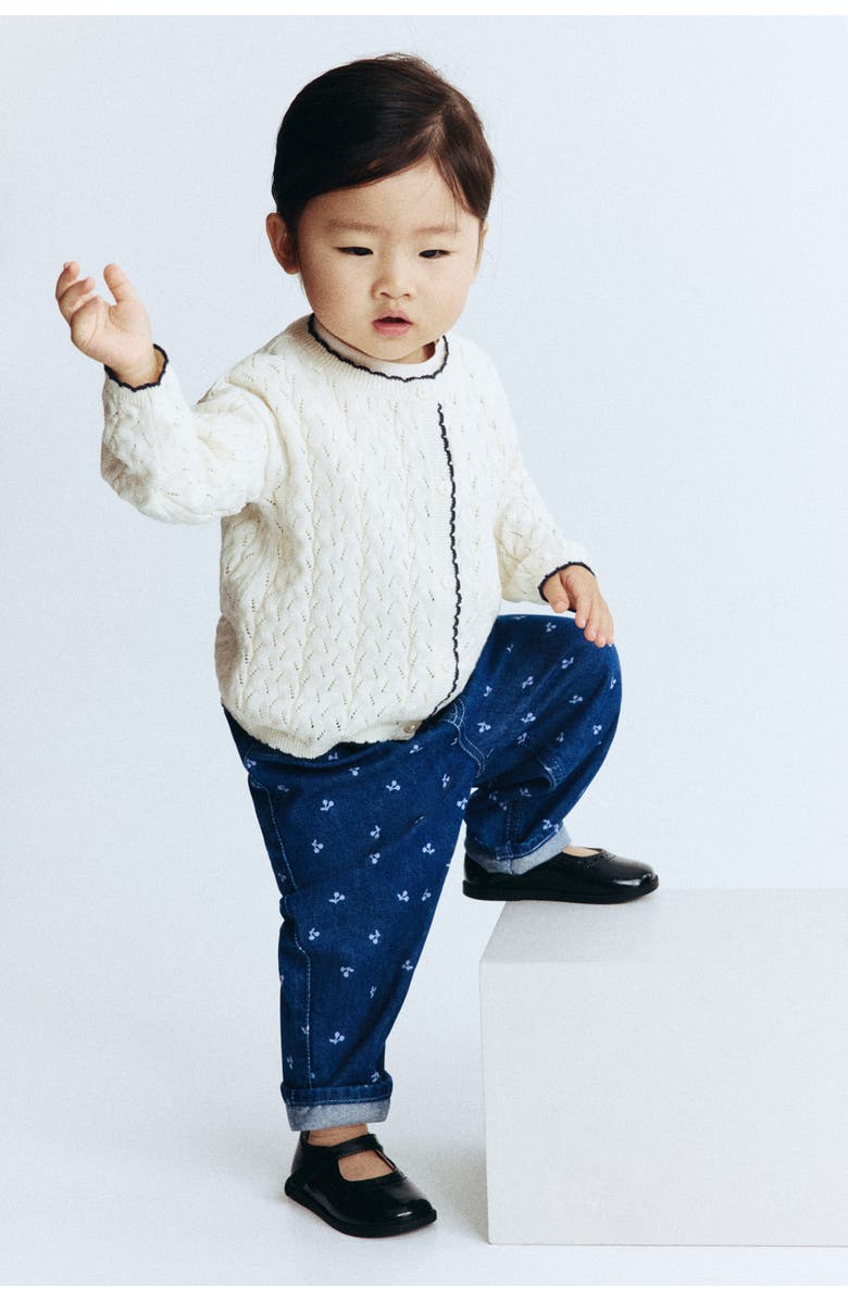 H&M Cotton Trousers, Alternate, color, Dark Denim Blue/Cherries