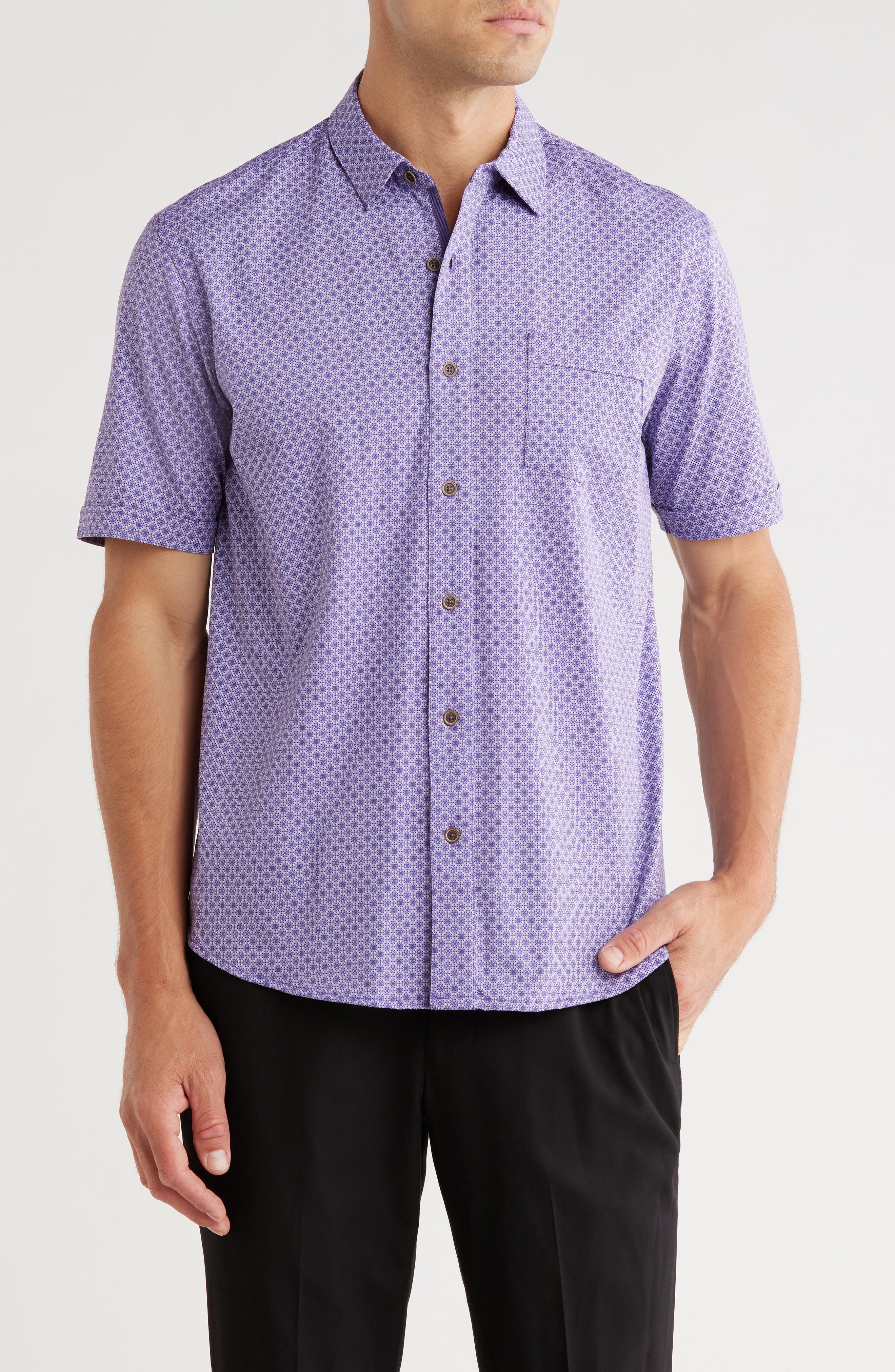 NICOBY Regular Fit Short Sleeve Knit Button-Up Shirt