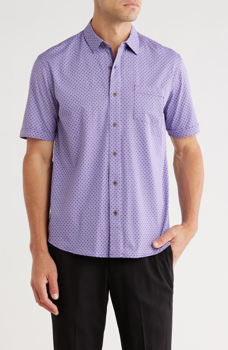 NICOBY Regular Fit Short Sleeve Knit Button-Up Shirt, Main, color, Purple