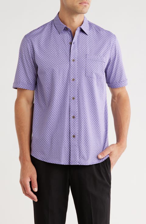 Regular Fit Short Sleeve Knit Button-Up Shirt