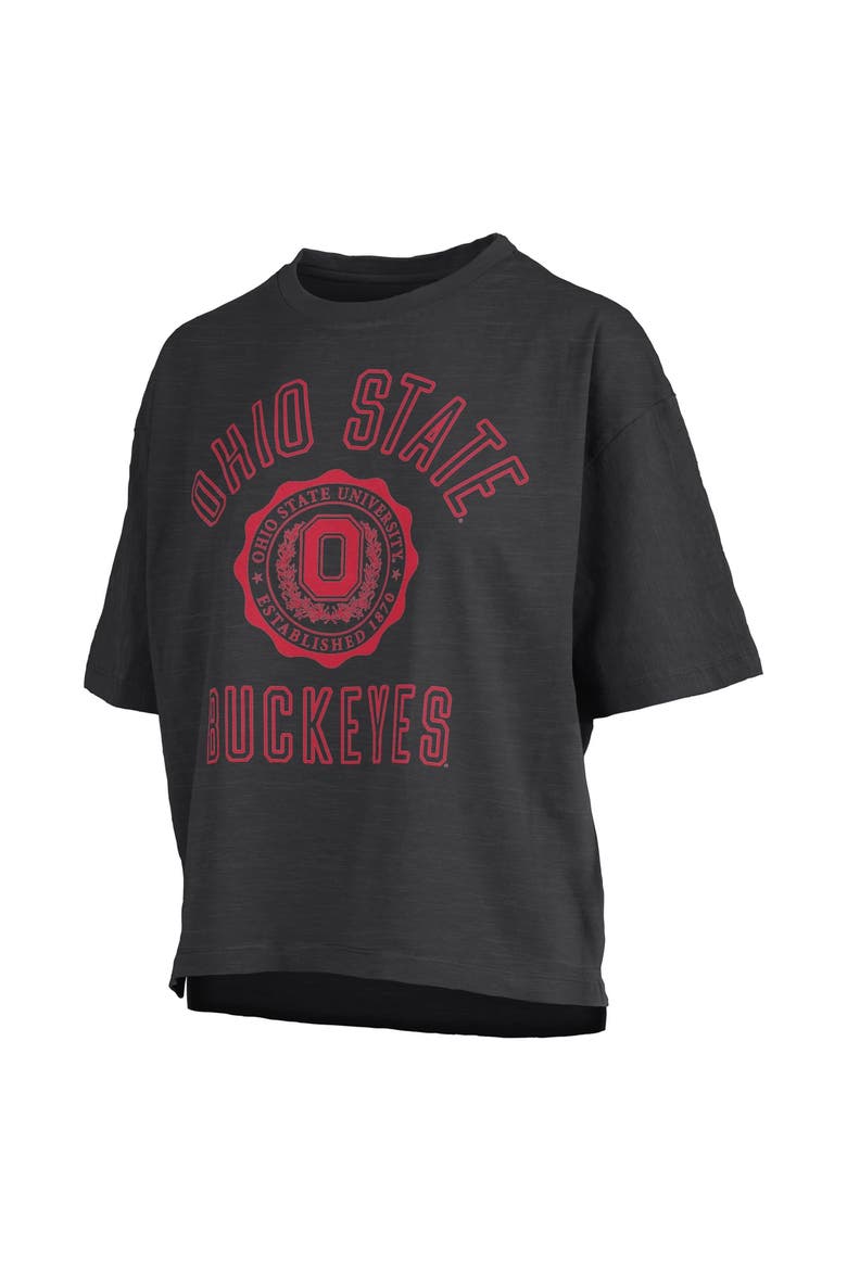 Women's Pressbox Black Ohio State Buckeyes Motley Crew Bishop Waist Length Oversized Slub T-Shirt, Alternate, color, Black